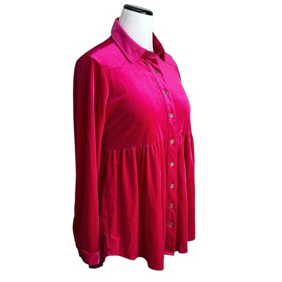 Umgee Women’s Velvet Tunic Button Down Peplum Top in Raspberry Size S - Picture 6 of 12